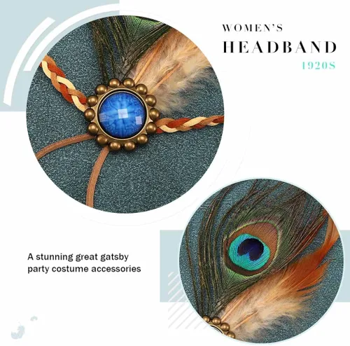 Vista 5 de GORTIN Diademas indias de plumas de pavo real diadema gitana hippie con diamantes de imitación diadema de plumas bohemias diadema para festivales