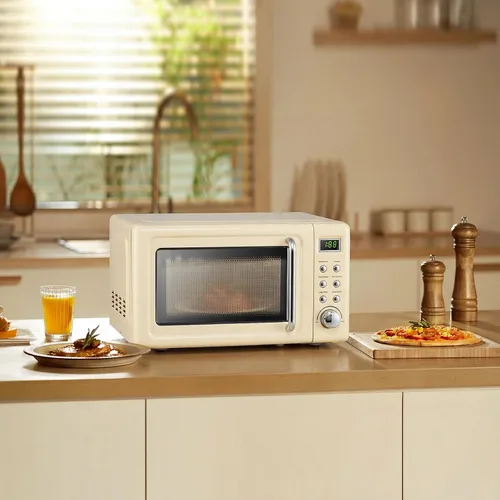 Vista 9 de LDAILY Horno de microondas pequeño retro de 0.7 pies cúbicos, microondas compacto de encimera de 700W con 5 niveles de potencia, menús de cocción