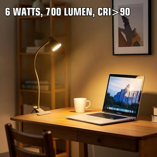 Vista 6 de Lámpara de lectura con clip de CeSunlight, lámpara de abrazadera para escritorio, 3000 – 6500K, temperatura de color ajustable, 6 modos