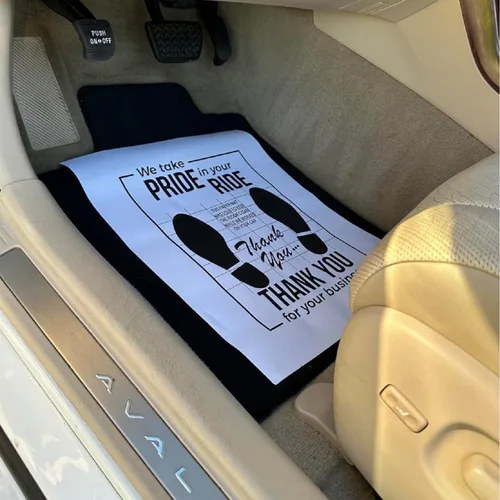 Vista 4 de Alfombrillas de papel blancas para automóvil, 100 almohadillas desechables para vehículos, protector temporal de suelo de automóviles, protector