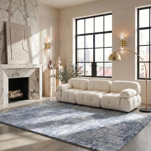 Vista 20 de SAFAVIEH Amelia Collection ALA700A - Alfombra decorativa de 2'2" x 4', diseño moderno abstracto, color marfil y azul, no desprende pelusa y de fácil