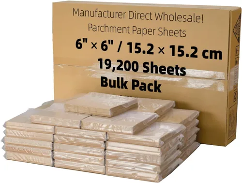 Vista 23 de Cuadrados de papel pergamino pequeños comerciales de 4 x 4 pulgadas (43,200 hojas), sin blanquear, antiadherentes, precortados, para envoltorios