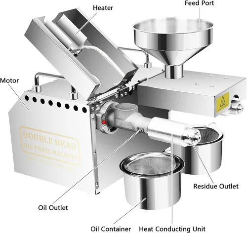 Vista 3 de Máquina de prensa de aceite de 1500 W con salidas de aceite dobles, extractor automático de expulsor de aceite comercial de acero inoxidable