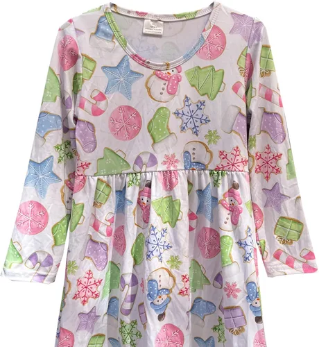 Vista 2 de Vestido de Navidad para niña pequeña, muñeco de nieve, árboles de Navidad, camión, a cuadros, reno, Papá Noel, vestido de invierno hasta la rodilla