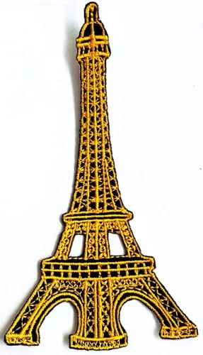 Vista 3 de Umama Juego de 3 parches dorados, Torre Eiffel, tela artesanal, París, Francia, viajes, vacaciones, caricatura, retro, divertido, bordado, apliques