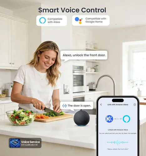 Vista 4 de Veise VE017G - Cerradura de puerta de entrada sin llave Wi-Fi, control remoto de aplicación y control de voz, cerraduras inteligentes de huellas