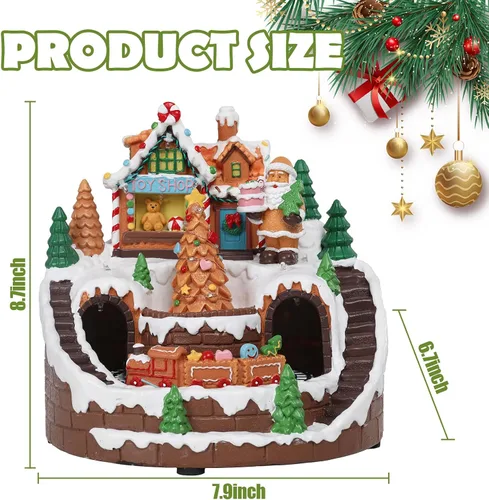 Vista 2 de WONDER GARDEN Casas de Pueblo de Navidad, Casa de Jengibre Iluminada Musicalmente con Edificios Navideños Coleccionables y Tren en Movimiento