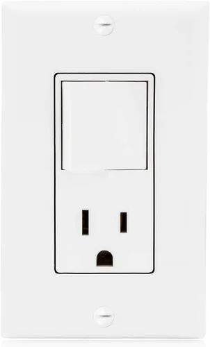 Vista 2 de Maxxima Combinación de interruptor de luz basculante y tomacorriente, receptáculo de estilo combinado de decoración blanca de un solo polo, placas