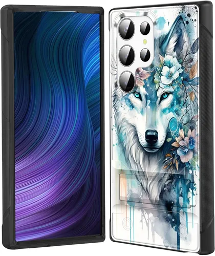 Vista 9 de Funda para Galaxy S24 Plus con soporte, doble capa híbrida de policarbonato duro y silicona suave, resistente a prueba de golpes, funda protectora