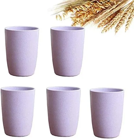 Vista 8 de Paquete de 5 vasos de paja de trigo irrompible reutilizable para beber saludable (12 onzas), color beige