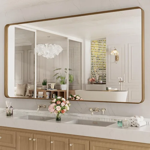 Vista 14 de LOAAO 20x16 Pulgadas Espejo de Baño con Marco de Metal Negro para Pared, Espejo de Tocador de Baño de Estilo Granja, Espejo Grande Rectangular