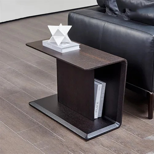 Vista 6 de HIHELO Mesa auxiliar para sala de estar, mesa auxiliar de madera, mesa auxiliar de 2 capas, rectangular pequeña, mesa de esquina para sala de estar