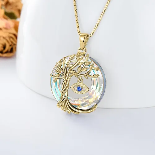 Vista 4 de TOUPOP Evil Eye Necklace 925 Sterling Silver Tree of Life Circle Crystal Pendant Necklace Protection Jewelry Amulet Christmas Gifts for Women Her