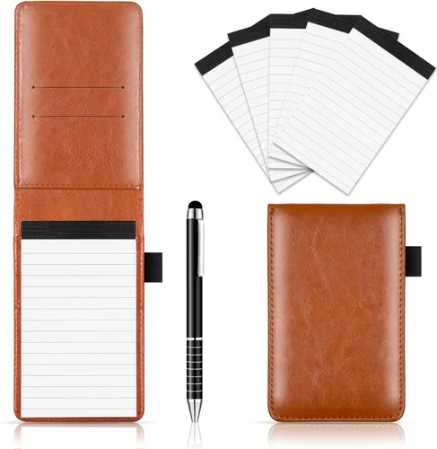 Vista 7 de Juego de 7 soportes pequeños para bloc de notas, cuaderno de bolsillo con bolígrafo, incluye 5 recambios de 3 x 5 pulgadas, 30 papeles rayados por