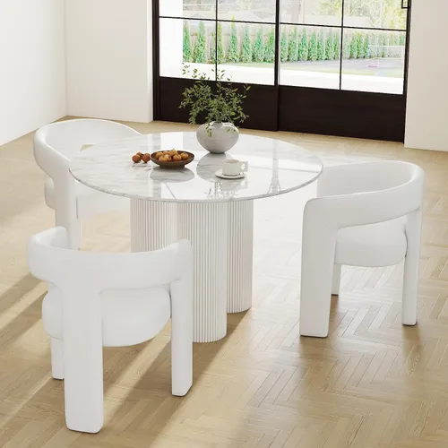 Vista 48 de RIVOVA Silla de comedor moderna de barril, silla lateral acolchada en lino con brazos cómoda para tocador, silla para comedor, sala de estar