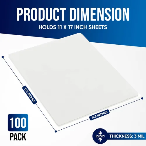 Vista 2 de Rolett Hojas de laminación, paquete de 100 bolsas de laminación con capacidad para hojas de 11 x 17 pulgadas, hojas laminadas de 3 mil de 11.5 x