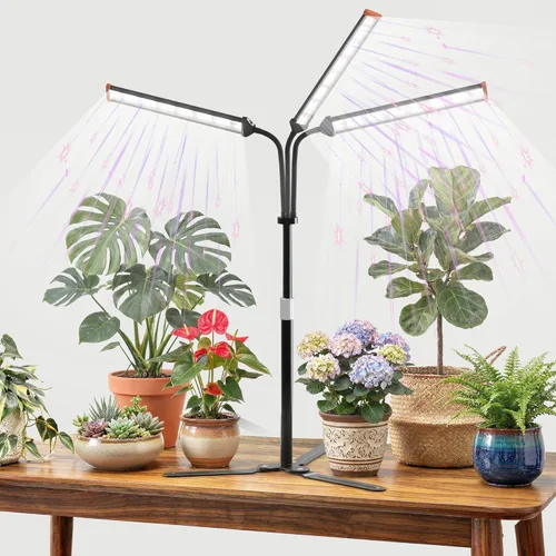 Vista 9 de Lámpara para cultivo de plantas con soporte ajustable de 15 a 47 pulgadas, lámpara de cultivo de plantas de tres cabezales con bombillas LED rojas