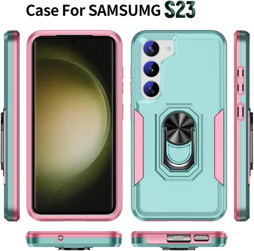Vista 2 de Funda protectora diseñada para Galaxy S23 con soporte, a prueba de caídas militares, a prueba de golpes, a prueba de polvo, para Samsung S23, rosa