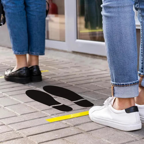 Vista 4 de 20 pares de calcomanías de huellas negras de 3 x 7 pulgadas, vinilo autoadhesivo para zapatos, decoración de pies a distancia, impermeable