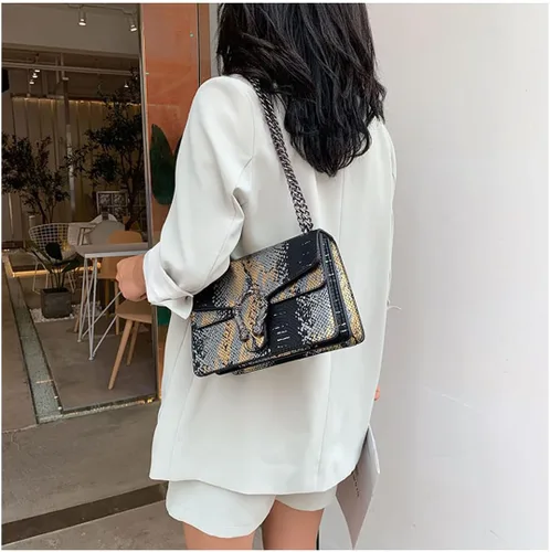 Vista 6 de Bolsos cruzados de cuero de lujo para mujer, con estampado de serpiente, bolso de mano de noche para mujer