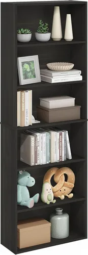 Vista 13 de Furinno GEHRY - Estantería para libros, 5 niveles, con estantes ajustables, 11.6 x 24.8 x 71.4 pulgadas, para oficina en casa, sala de estar, roble
