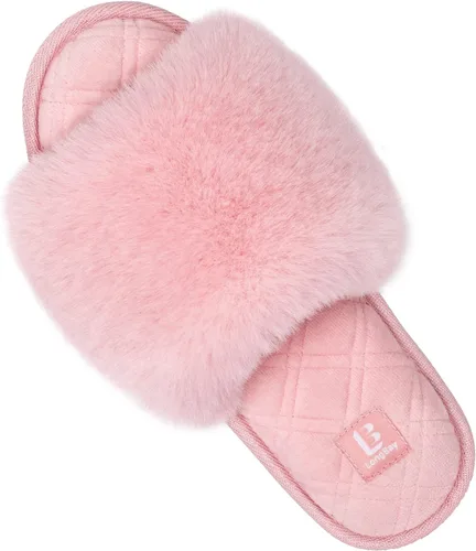 Vista 8 de LongBay Pantuflas mullidas para mujer, cómodas, de espuma viscoelástica, para el hogar, puntera abierta, para interiores y exteriores Negro