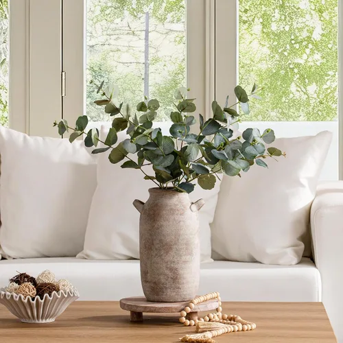 Vista 7 de Florero Grande para Decoración del Hogar - Jarrones de Mesa Rústicos de Cerámica Estilo Granja de 12 Pulgadas de Alto con Asa, Decoración de Sala
