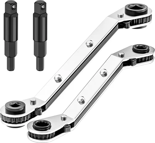 Vista 8 de Llave de Servicio HVAC, Llave de Trinquete Curva de Refrigeración 3/8" 1/4" 5/16" 3/16" Herramienta de Trinquete AC Ullnosoo con Adaptador de Boca