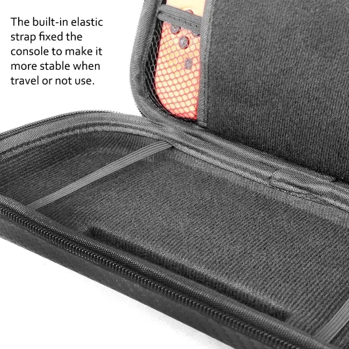 Vista 4 de TJS Case for Nintendo Switch with 2 Pack Tempered Glass Screen Protector Carbon Fiber Texture Hard Travel Carrying Case Shell Carry Pouch - Black