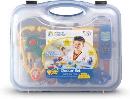 Vista 4 de Learning Resources Pretend & Play Set de Médico Azul - Kit Médico para Niños, Juego de Rol, Juguetes para Niños Pequeños, Habilidades Sociales