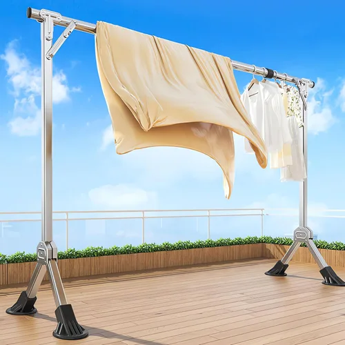 Vista 7 de YSUEFIJO Heavy Duty Laundry Drying Rack, Clothes Drying Rack Foldable, Length Adjustable Garment Rack, Portable Stainless Steel Laundry Stand, with