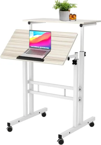 Vista 10 de sogesfurniture Escritorio móvil de pie para computadora portátil con ruedas, escritorio ajustable para computadora de pie o sentado, negro 101-BK