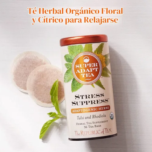 Vista 2 de The Republic of Tea SuperAdapt - Tés de hierbas (Supresión del estrés, lata de 36 bolsas de té)