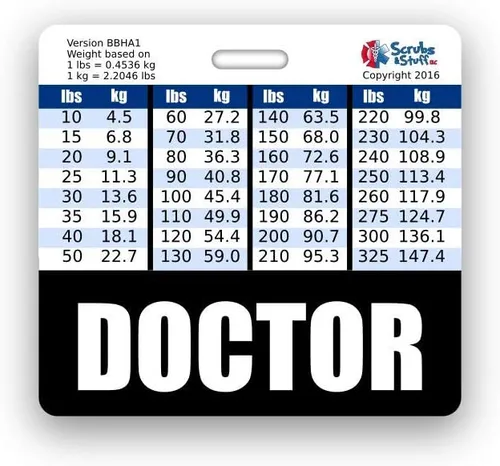 Vista 23 de Doctor Badge Buddy - Tablas de conversión horizontales con altura y peso (tamaño grande, negro)