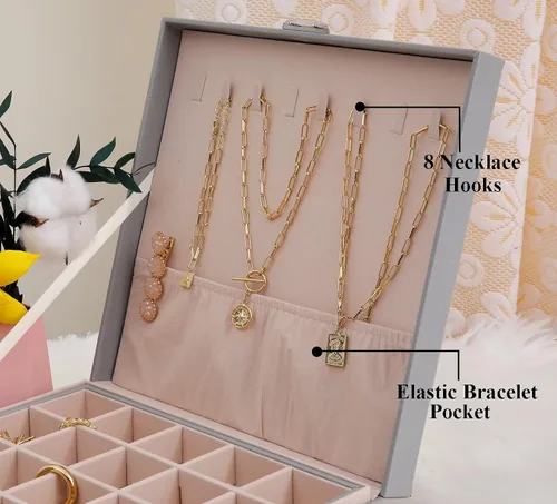 Vista 5 de misaya Joyero para pendientes para mujer, organizador de joyas con 50 ranuras, caja de soporte para aretes, anillos, collares, regalo para mujeres