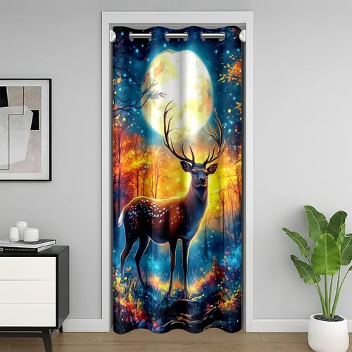 Vista 29 de Manfei Bonita cortina de puerta de gato negro Kawaii para puerta de armario, cortinas opacas con temática de animales estrellados, cortina opaca