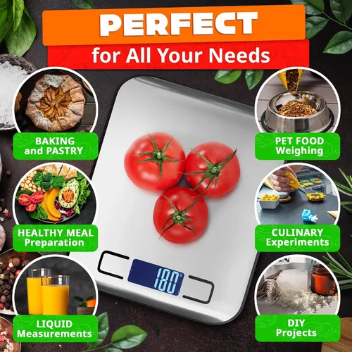 Vista 5 de Báscula de alimentos con sensor de 4 puntos – Báscula de cocina digital de peso gramos y onzas, libras, ml, leche ml con pantalla LCD, carga de 22