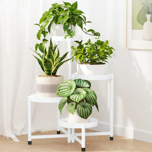 Vista 9 de LASZOLA Soporte plegable de 3 niveles para plantas de interior para múltiples macetas grandes, estante ajustable alto y resistente con estantería