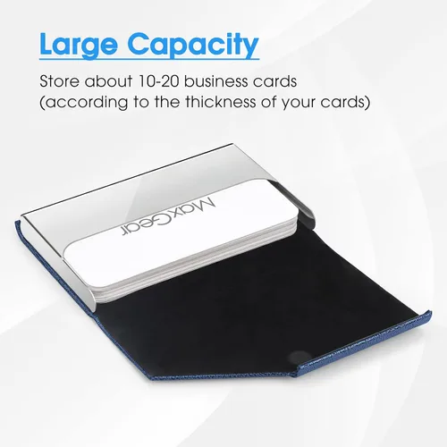 Vista 3 de MaxGear Tarjetero de visita portatarjetas de metal para mujeres y hombres cartera delgada de piel sintética y acero inoxidable bolsillo