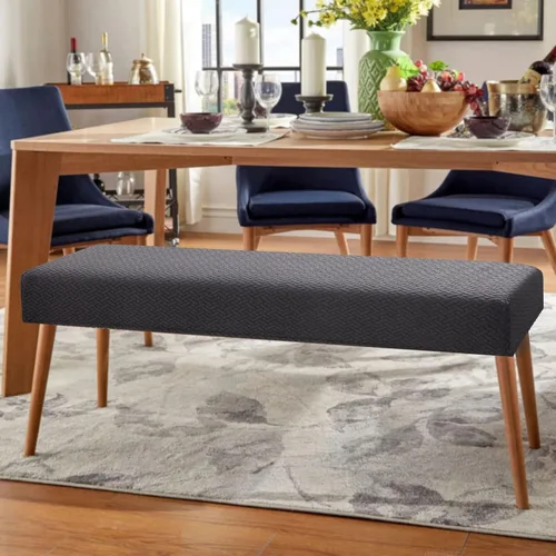 Vista 2 de YISUN Fundas de banco de Jacquard para comedor, funda elástica lavable y extraíble para banco, protector de asiento rectangular para bancos