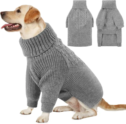 Vista 9 de Queenmore Suéter de invierno para cachorros – Suéter cálido de invierno para perros medianos y medianos, manga larga, cuello alto, azul, XS