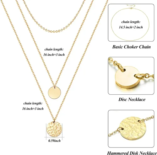 Vista 6 de Estendly Dainty Gold Layered Bar Neckalce Moon Pendant Lariat Y Necklace 14K Gold Simple Necklace for Women