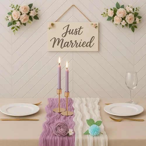 Vista 3 de 2 caminos de mesa de 13 pies para bodas, camino de mesa de algodón de lino, caminos de mesa de gasa, decoración de fiesta nupcial, decoración