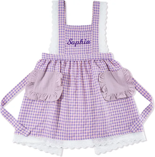 Vista 10 de MT WORLD Girls Apron Personalized Linen Kids Aprons for Cooking Toddler Girls Cross Back Apron Pinafore for Baking Crafting