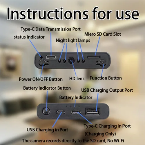 Vista 5 de Cámara oculta - Cámara espía - Mini cámara - 10000 mAh HD 1080P - Cámara portátil de fuente de alimentación móvil - Cámara secreta - Cámara