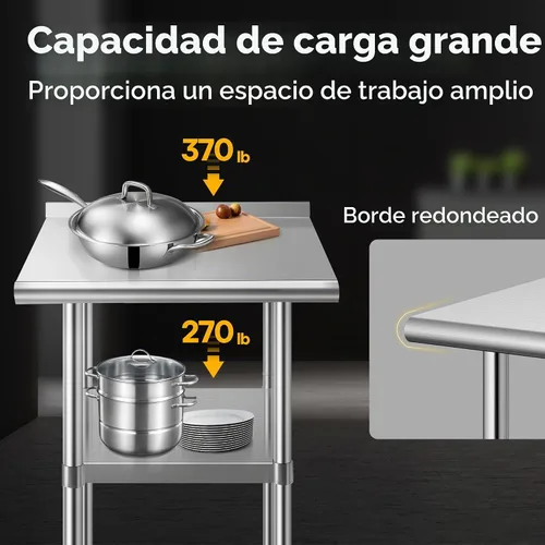 Vista 2 de VIVOHOME - Mesa de trabajo de acero inoxidable de 24 x 18 pulgadas con protector contra salpicaduras y ruedas
