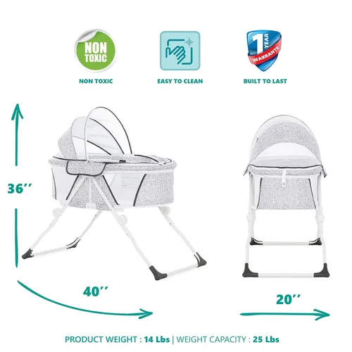 Vista 4 de Dream On Me Karley Plus- Moisés portátil para bebé en gris pálido