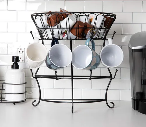 Vista 2 de Mind Reader Organizador de cápsulas de café de una sola porción y árbol de taza, capacidad de 22 cápsulas y 8 tazas, metal, 9 pulgadas de largo x 9