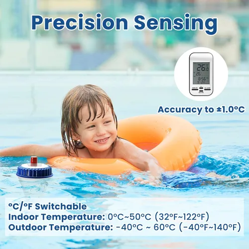 Vista 3 de Termómetro inalámbrico de 300 pies de largo, medidor de temperatura solar, sensor de temperatura de piscina, flotante, fácil de leer, impermeable