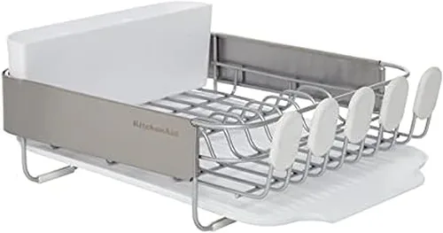 Vista 13 de KitchenAid Escurridor de platos compacto, que ahorra espacio, resistente al óxido con organizador de cubiertos extraíble y bandeja de escurrido Negro